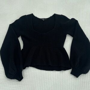 Lulu's Black Ribbed Knit Top